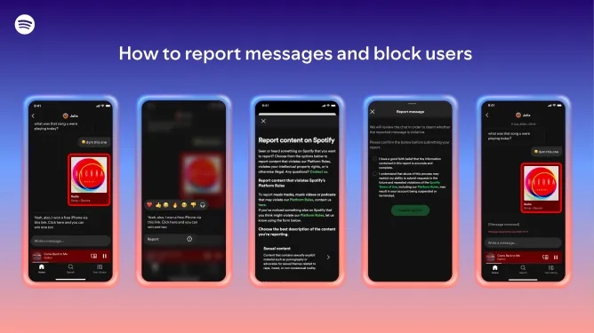reportar mensagens inapropriadas no spotify