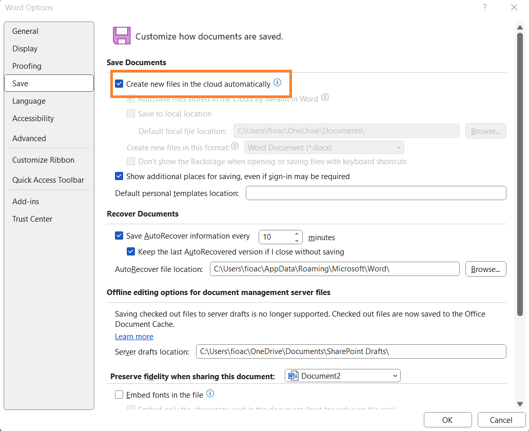 guardar na cloud pelo word