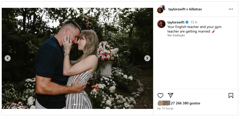 instagram publicação de taylor swift com casamento do namorado