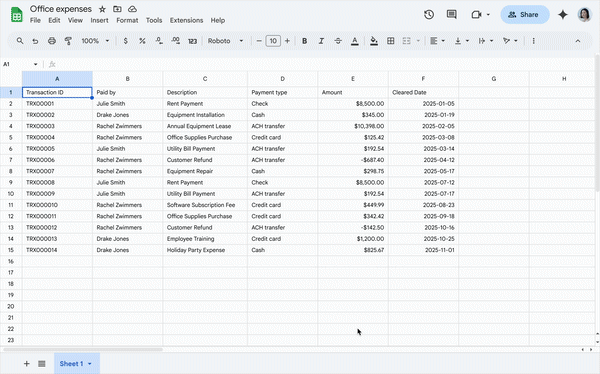 Funcionalidade do google sheet