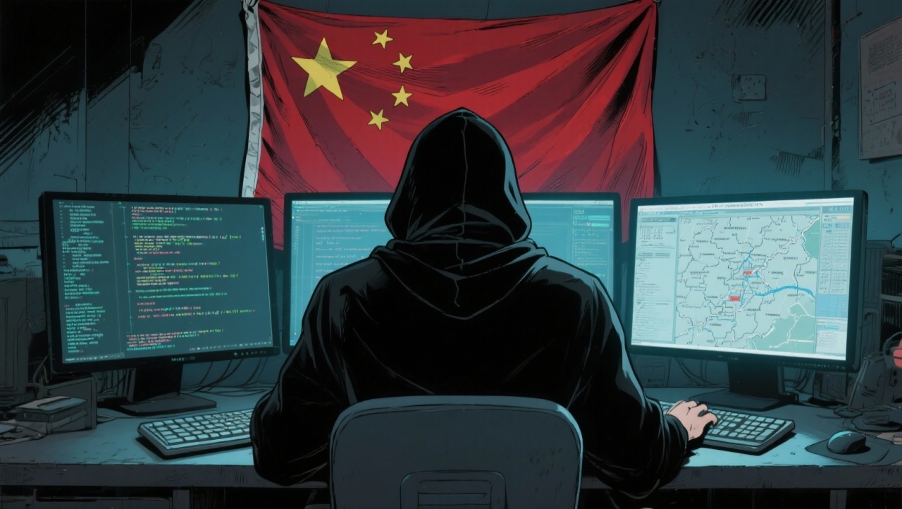 hacker em computadores com bandeira da china