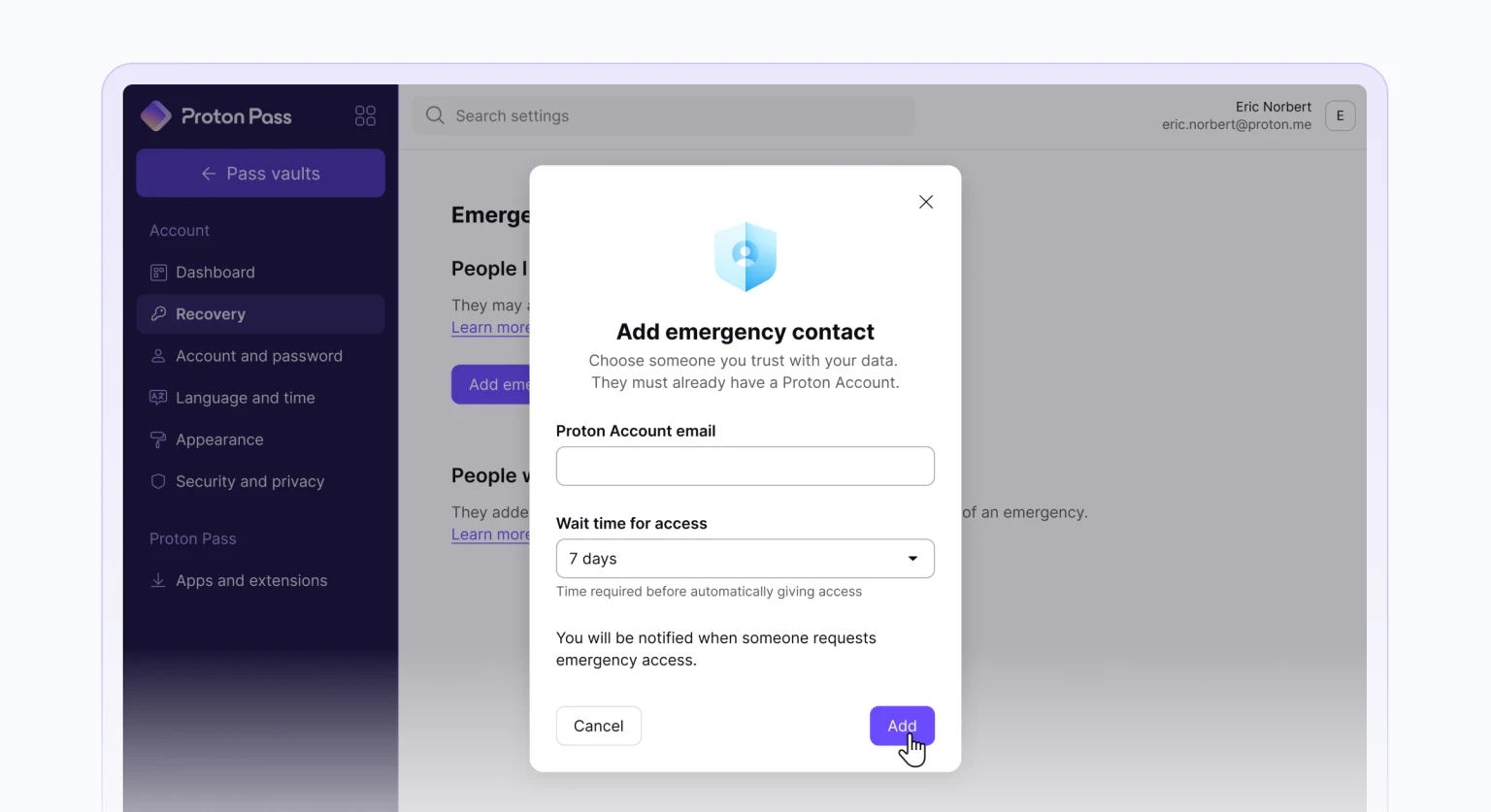 adicionar contacto de emergência