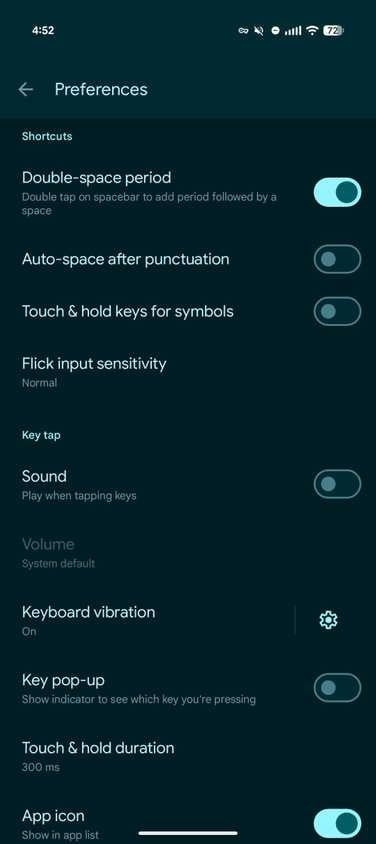 Gboard configurações organizadas