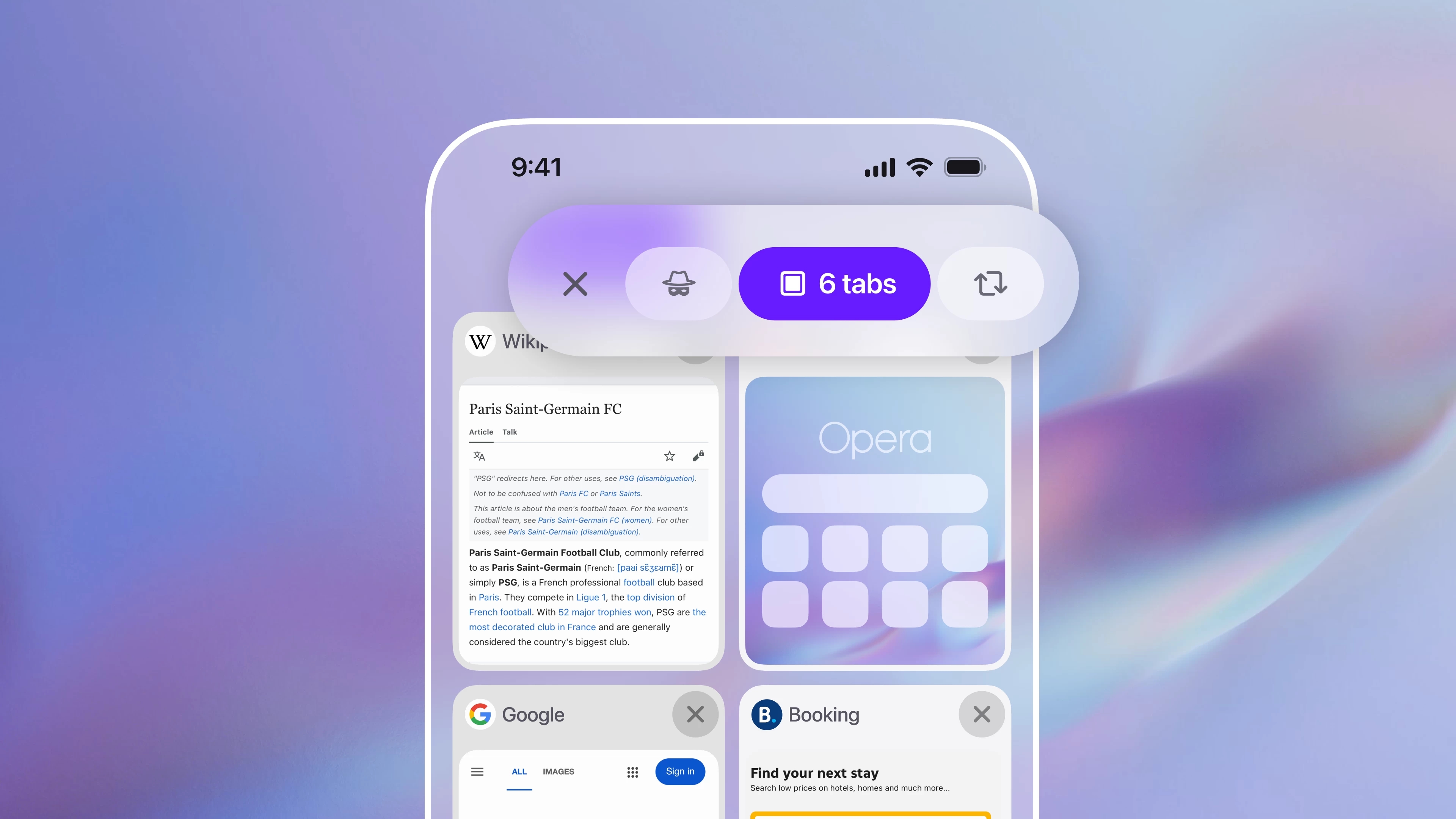 gestão de abas do opera para iOS