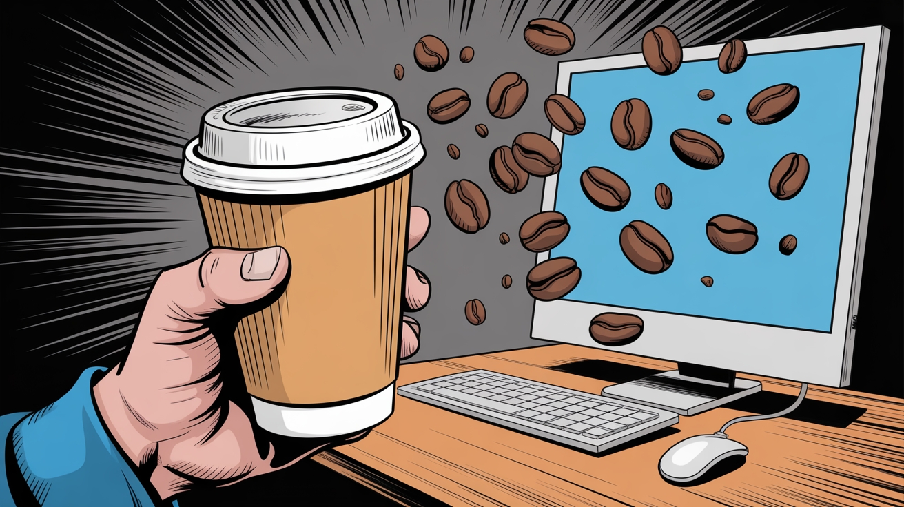 copo de café ao pé de computador