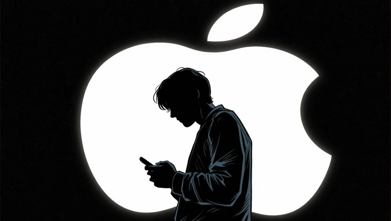 Apple logo com pessoa em frente
