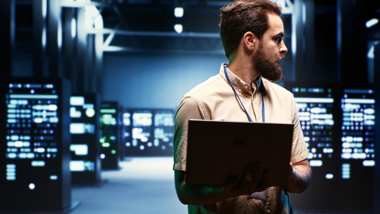 Pessoa dentro de datacenter em suporte