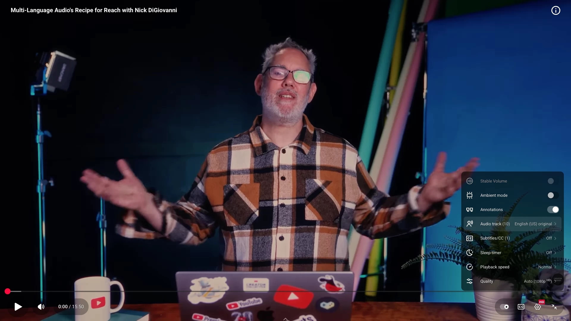 escolha de idioma em vídeos