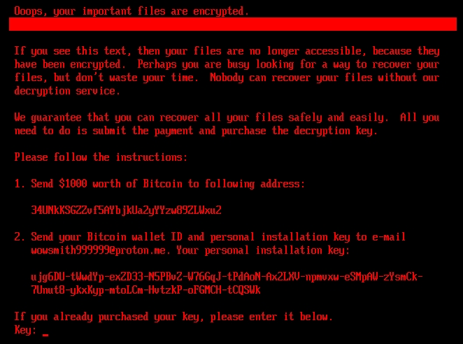 mensagem do ransomware