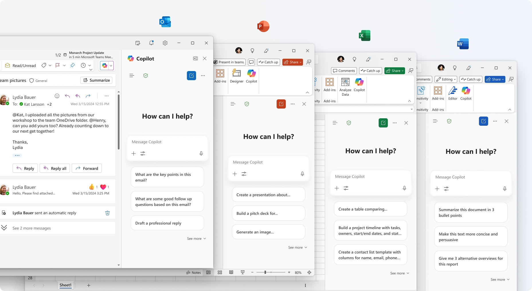 Copilot da Microsoft nas aplicações do office