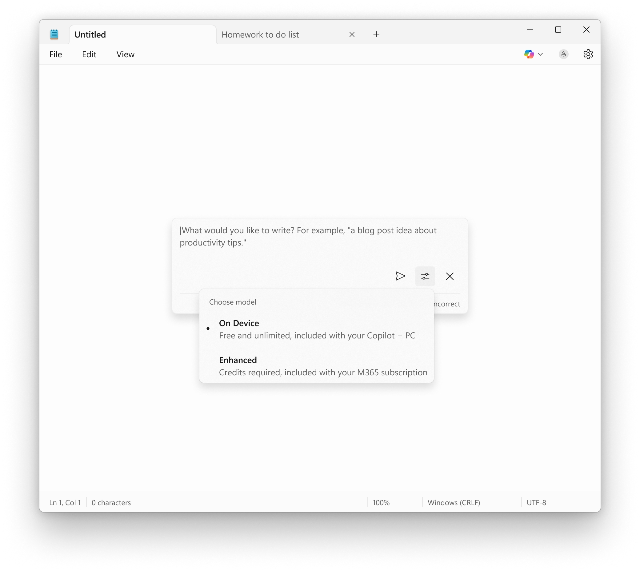 novas funções de IA no bloco de notas