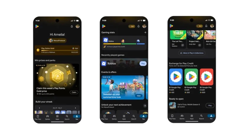 nova interface da Google Play Store