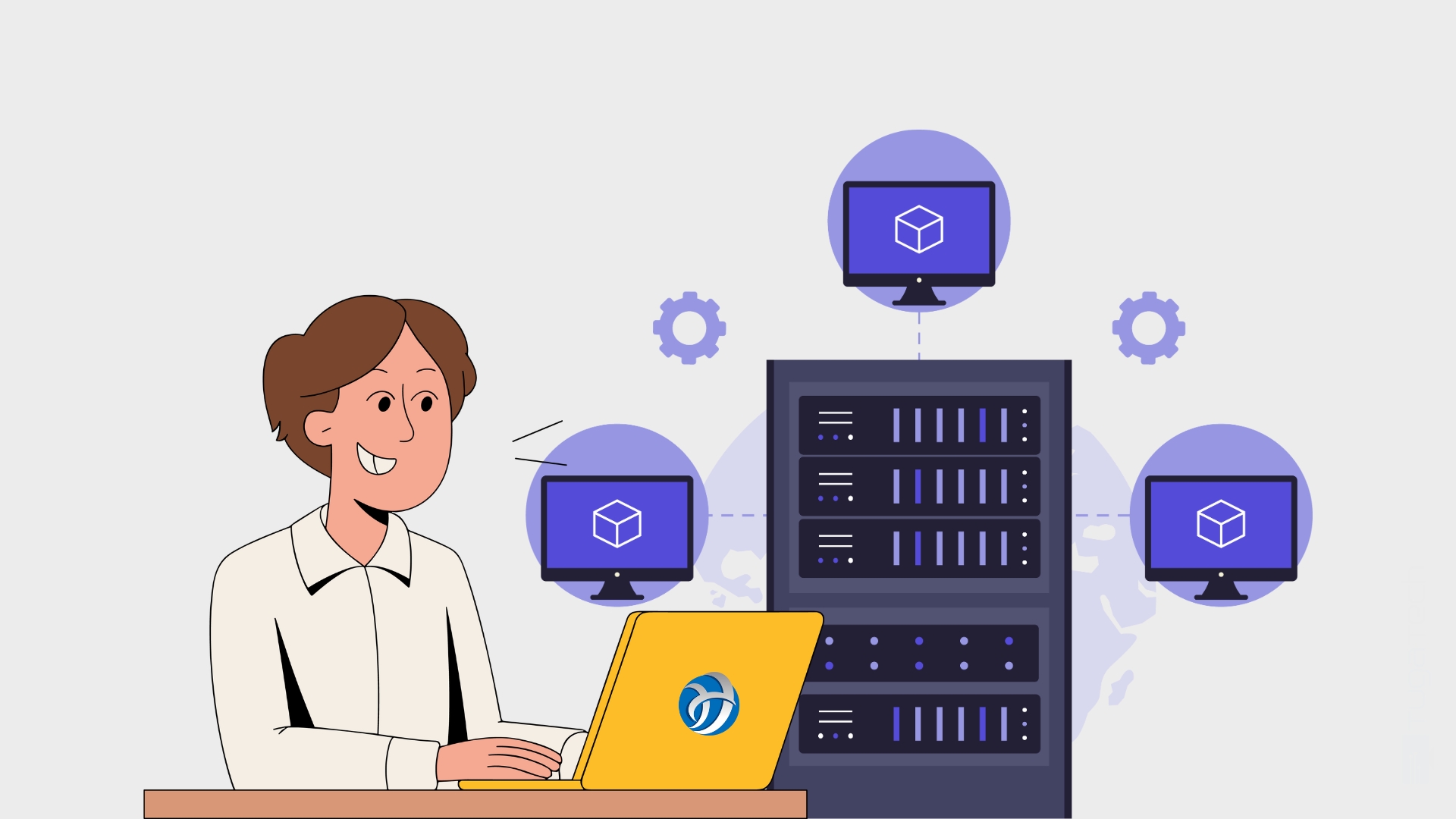 Pessoa em frente de computador com servidor