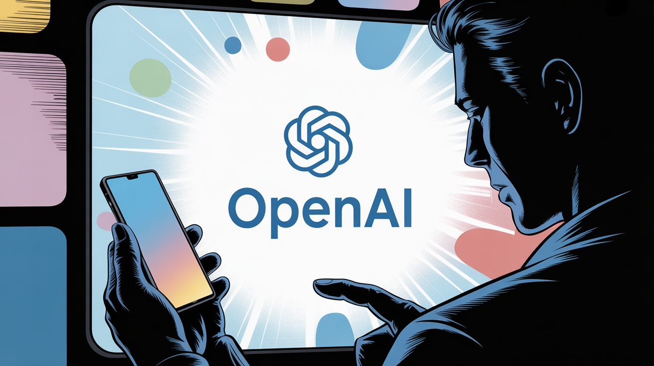 OpenAI com pessoa a usar smartphone na frente