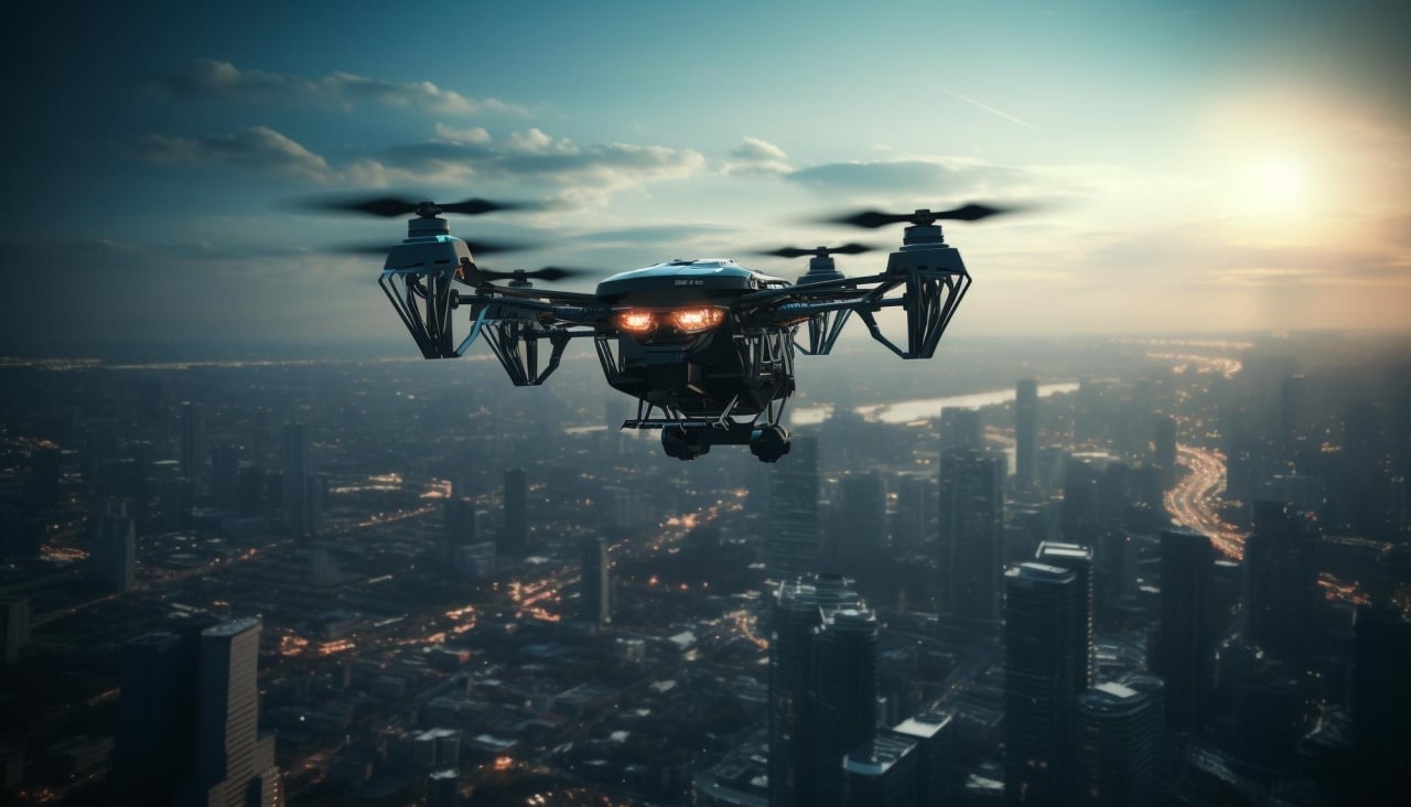 Drone em cima de cidade