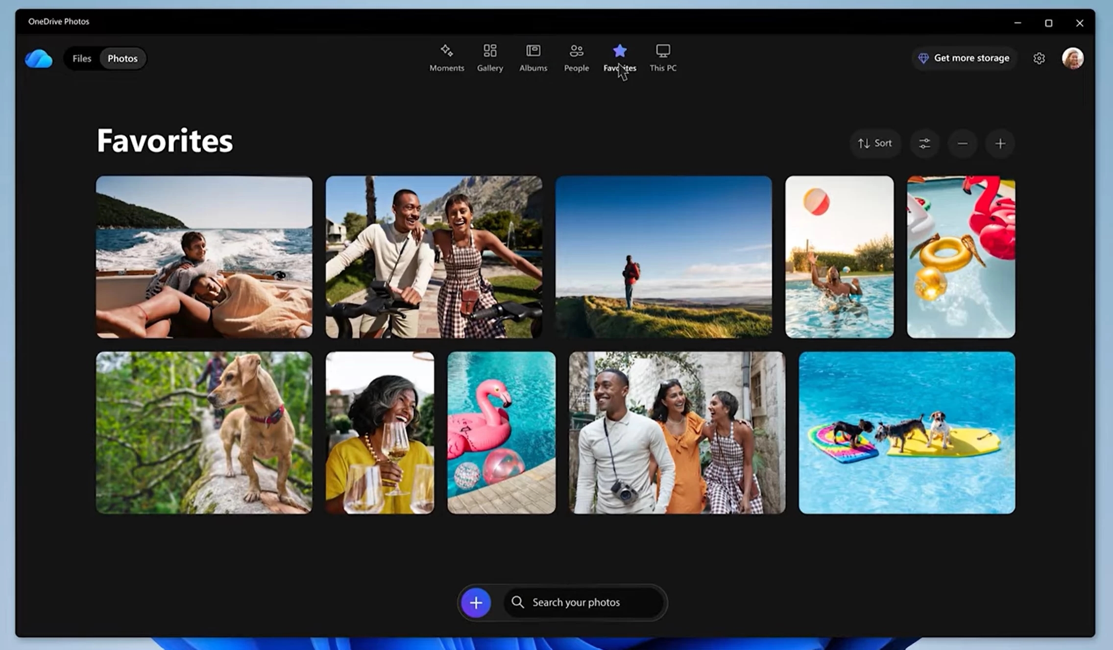 nova interface do onedrive para fotos com favoritos