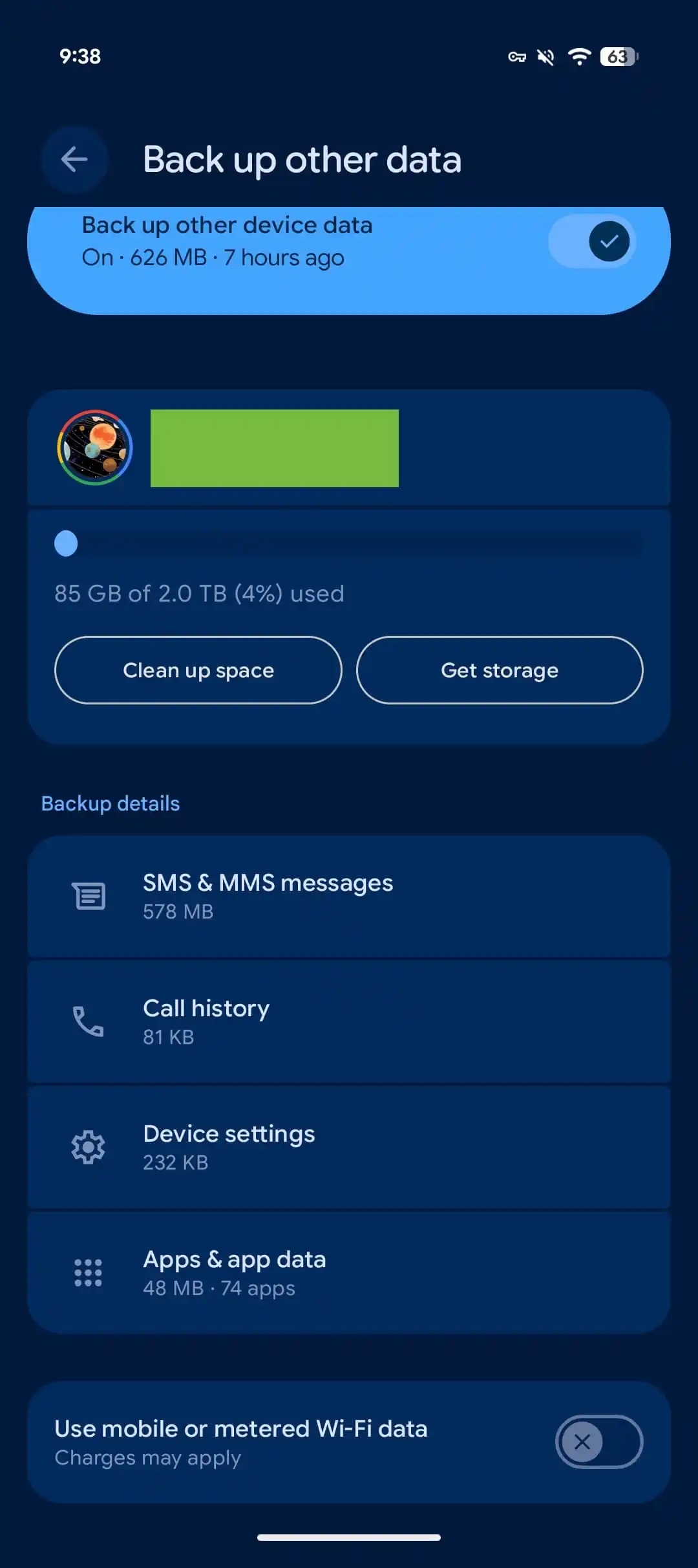 nova interface da gestão de backups da google no android