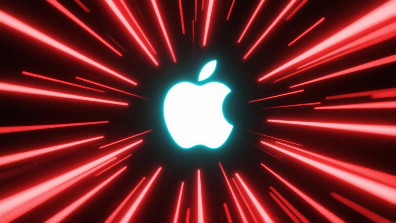 Apple logo em fundo vermelho