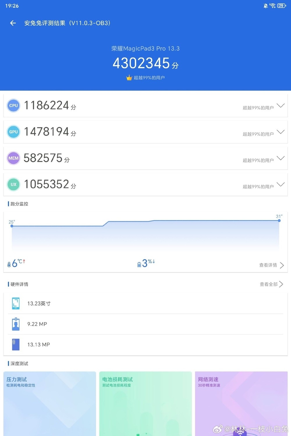 detalhes do teste de benchmark