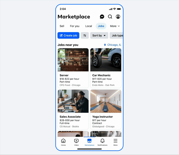 funcionalidade de procura de emprego pela meta