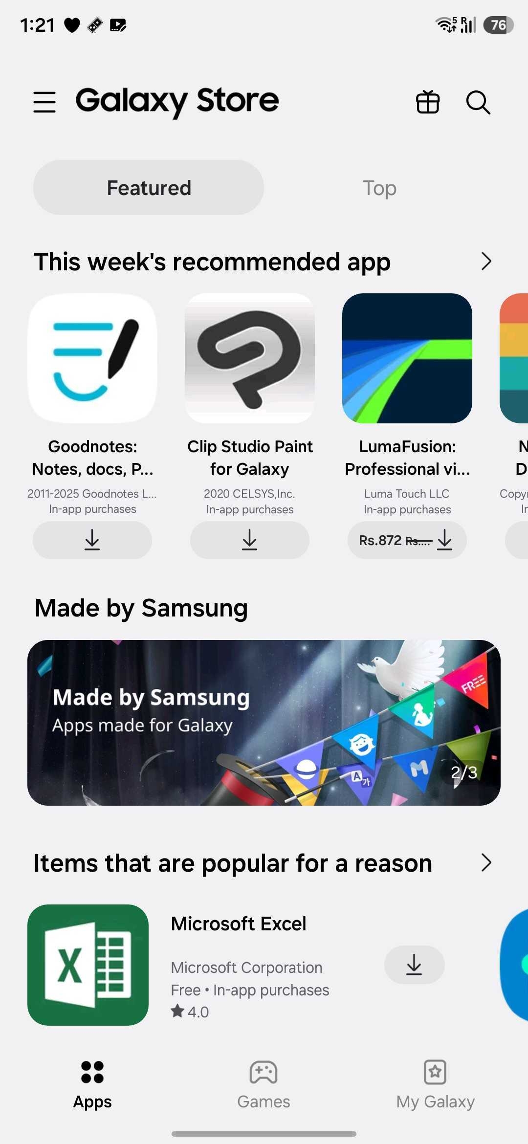 detalhes da nova interface da Galaxy Store da Samsung