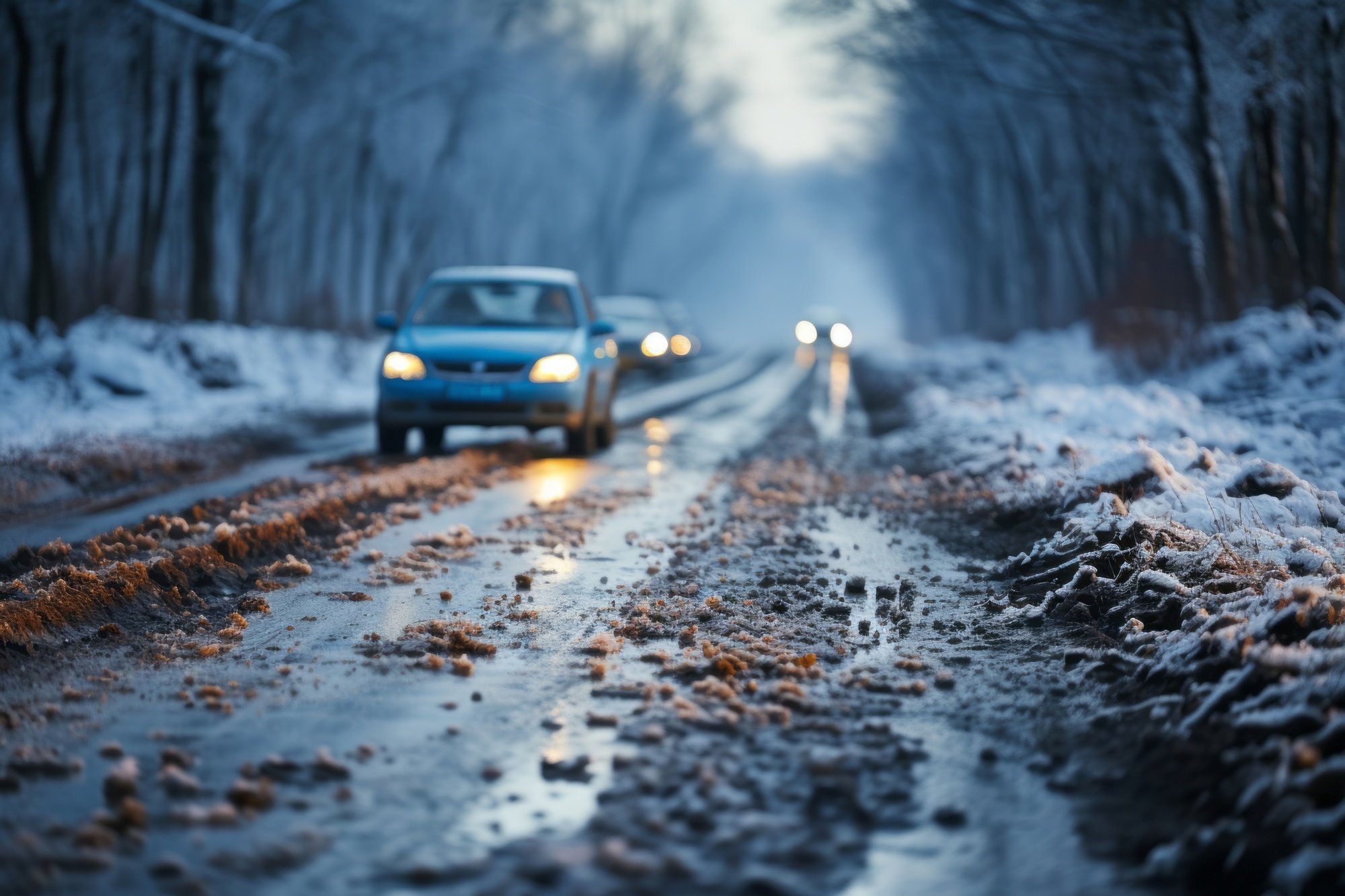 carros no meio da neve