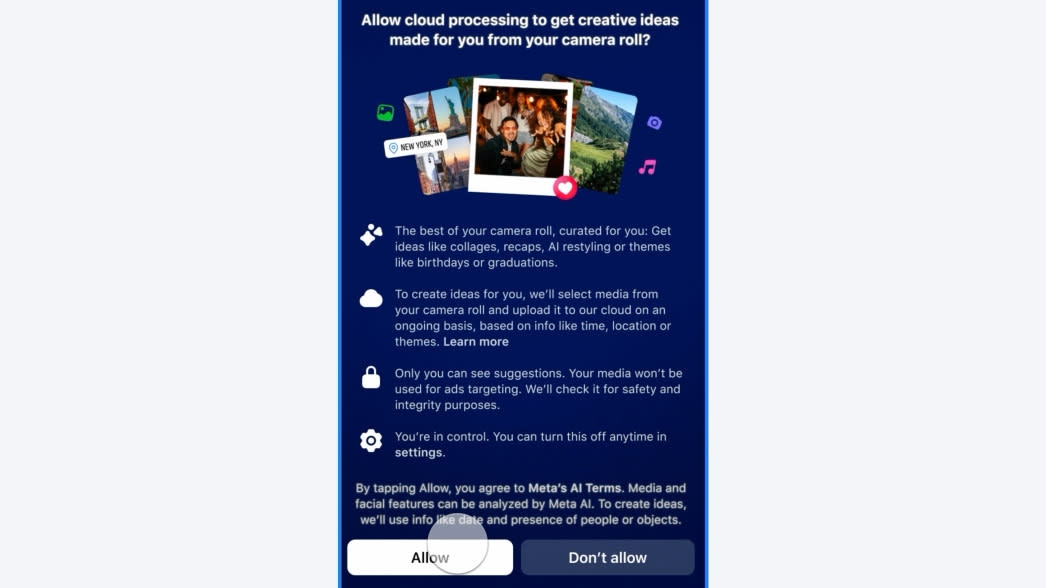 funcionalidade de IA no rolo de câmara do Facebook