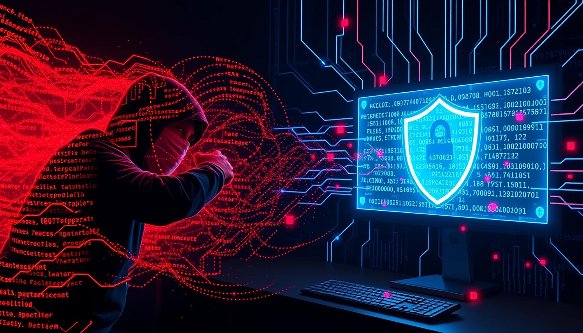 hacker em frente de computador protegido