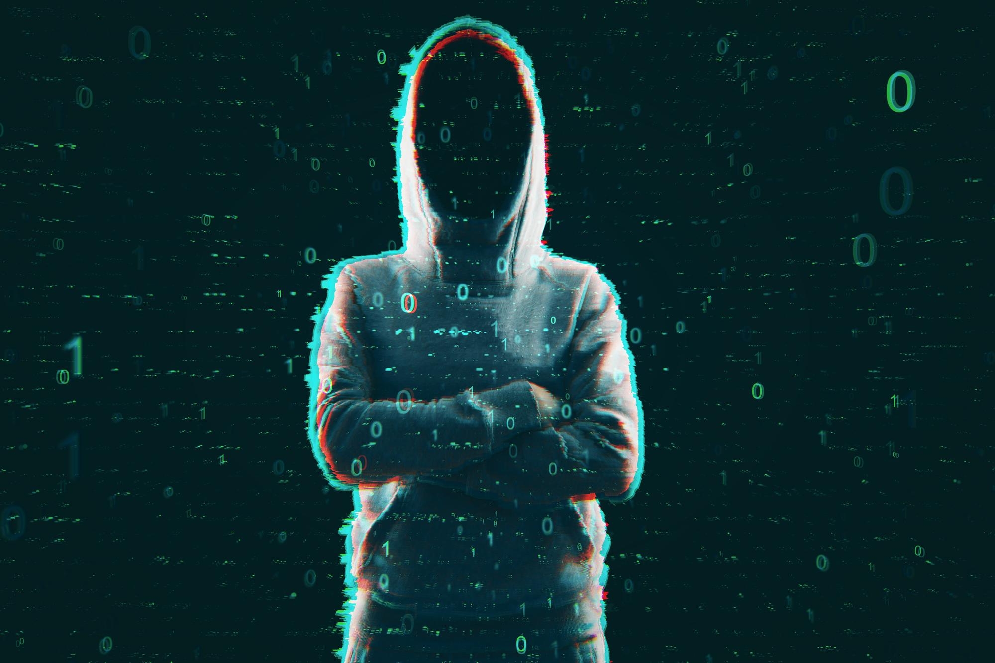 hacker em frente de codigo digital