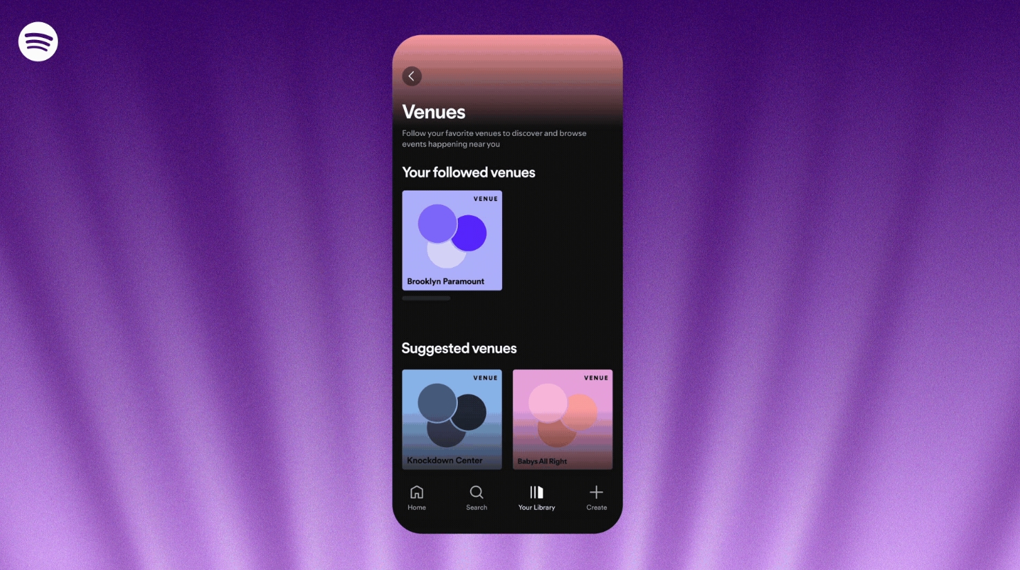 Spotify com novidades de eventos