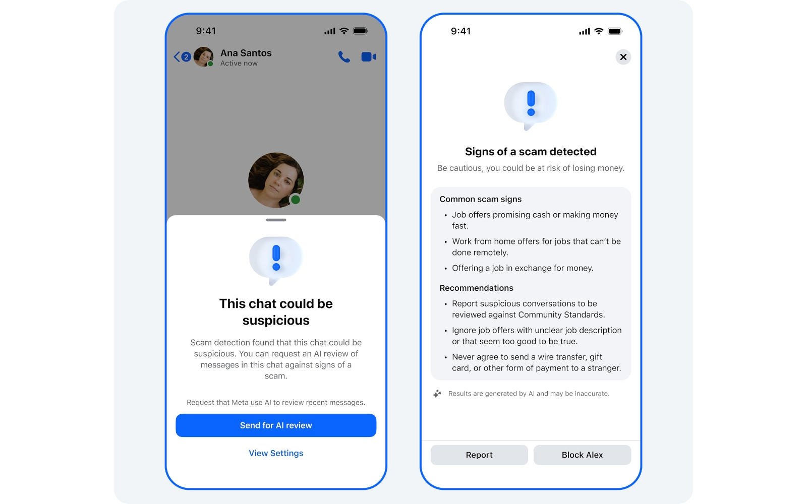 Messenger com proteção contra scams