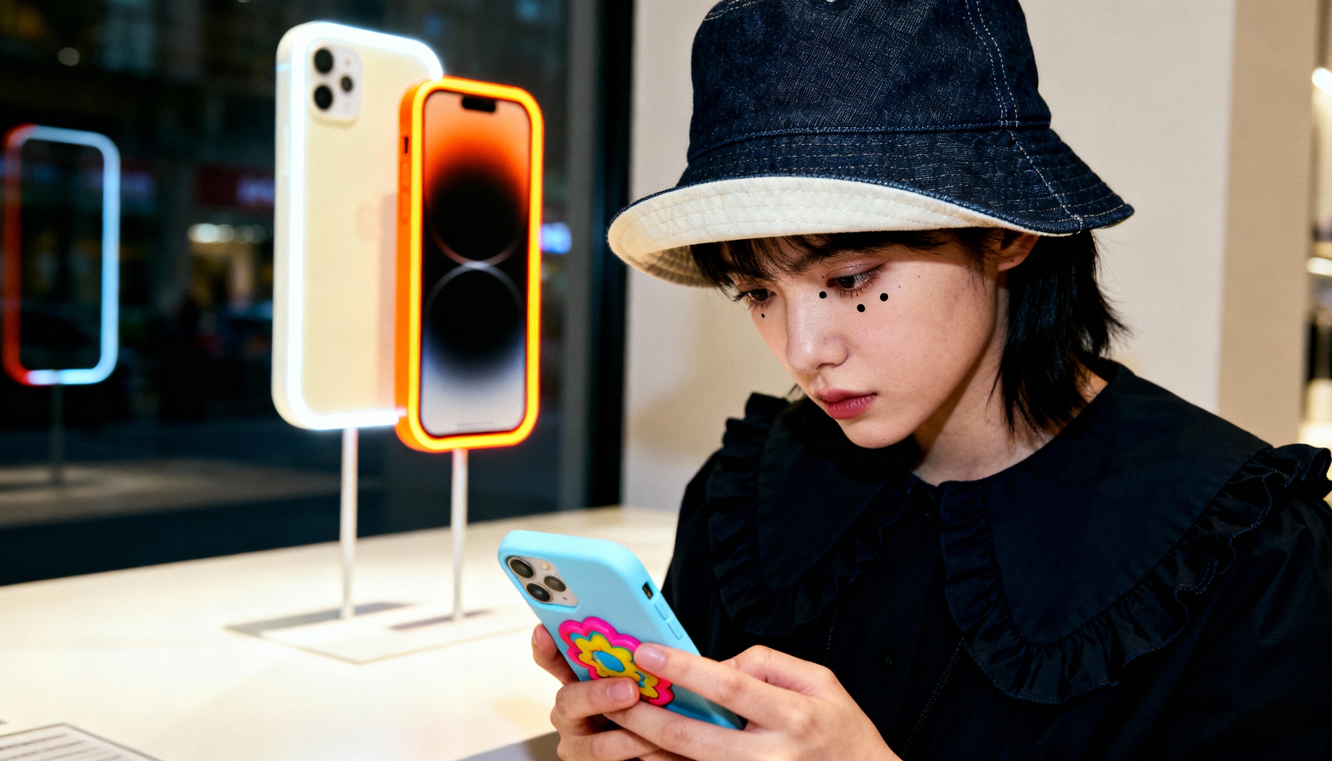 Apple pessoa a usar iphone dentro de loja da empresa