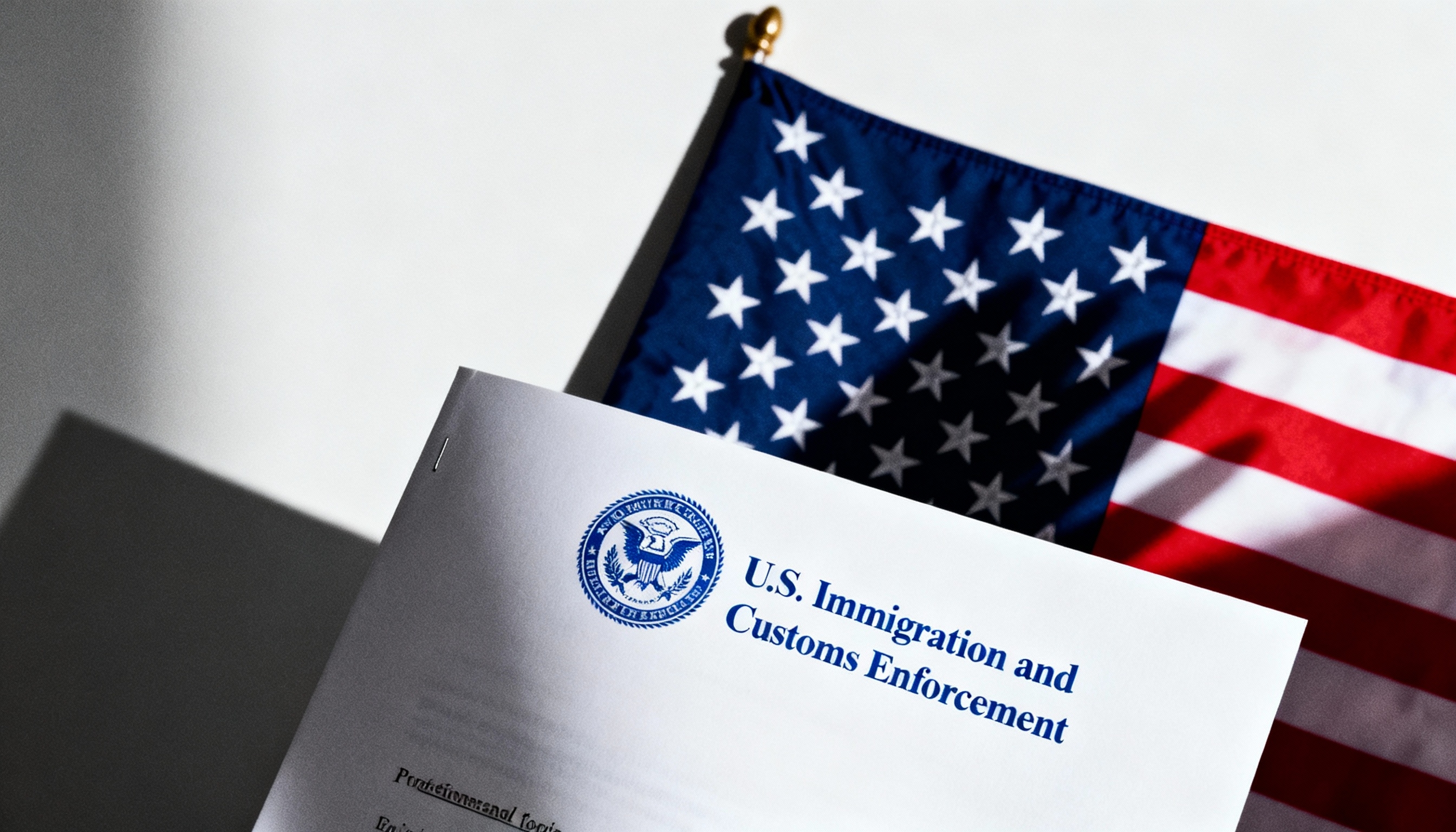 Bandeira dos EUA com departamento de emigração