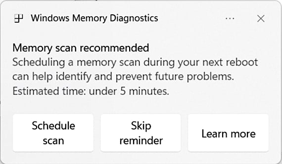 detalhe de mensagem a notificar para analisar RAM