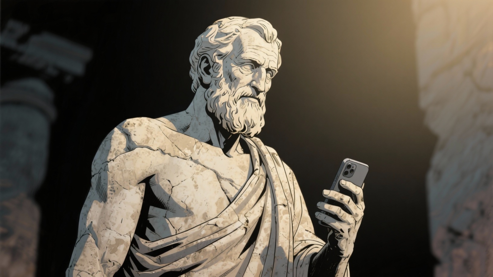 estátua a usar smartphone