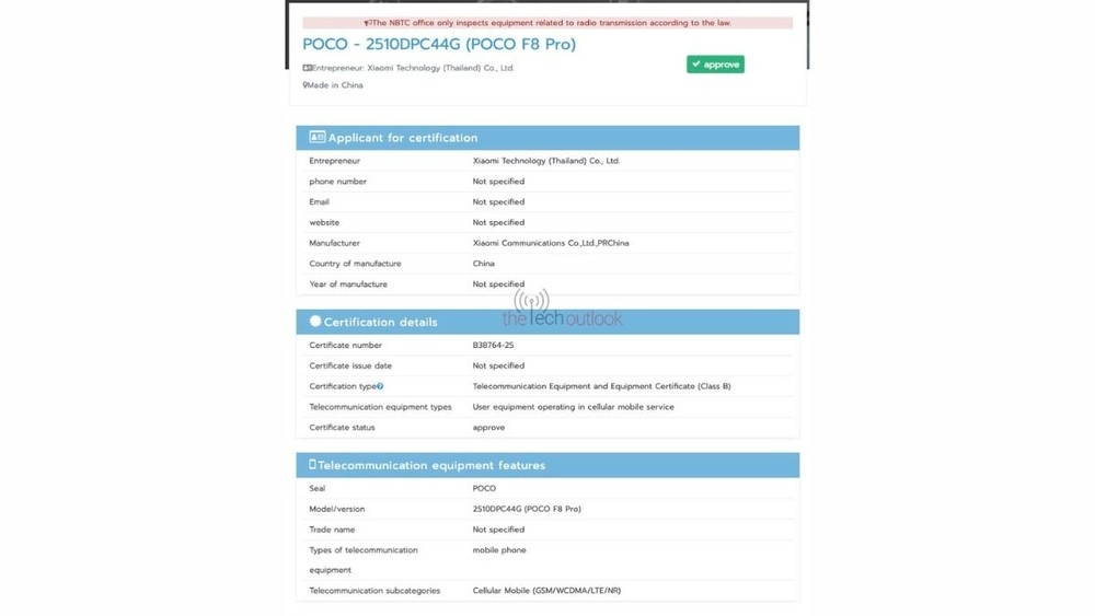 detalhes do registo do Poco F8 Pro