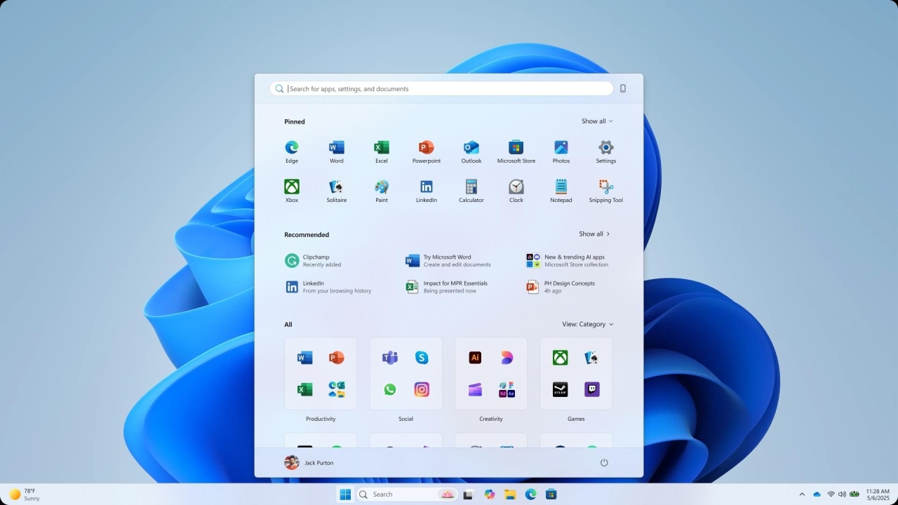 Windows 11 novo menu inicial