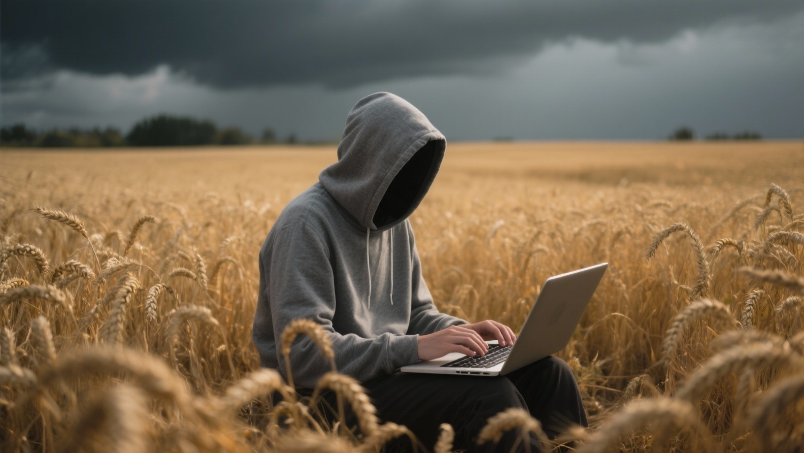 hacker no meio de um campo