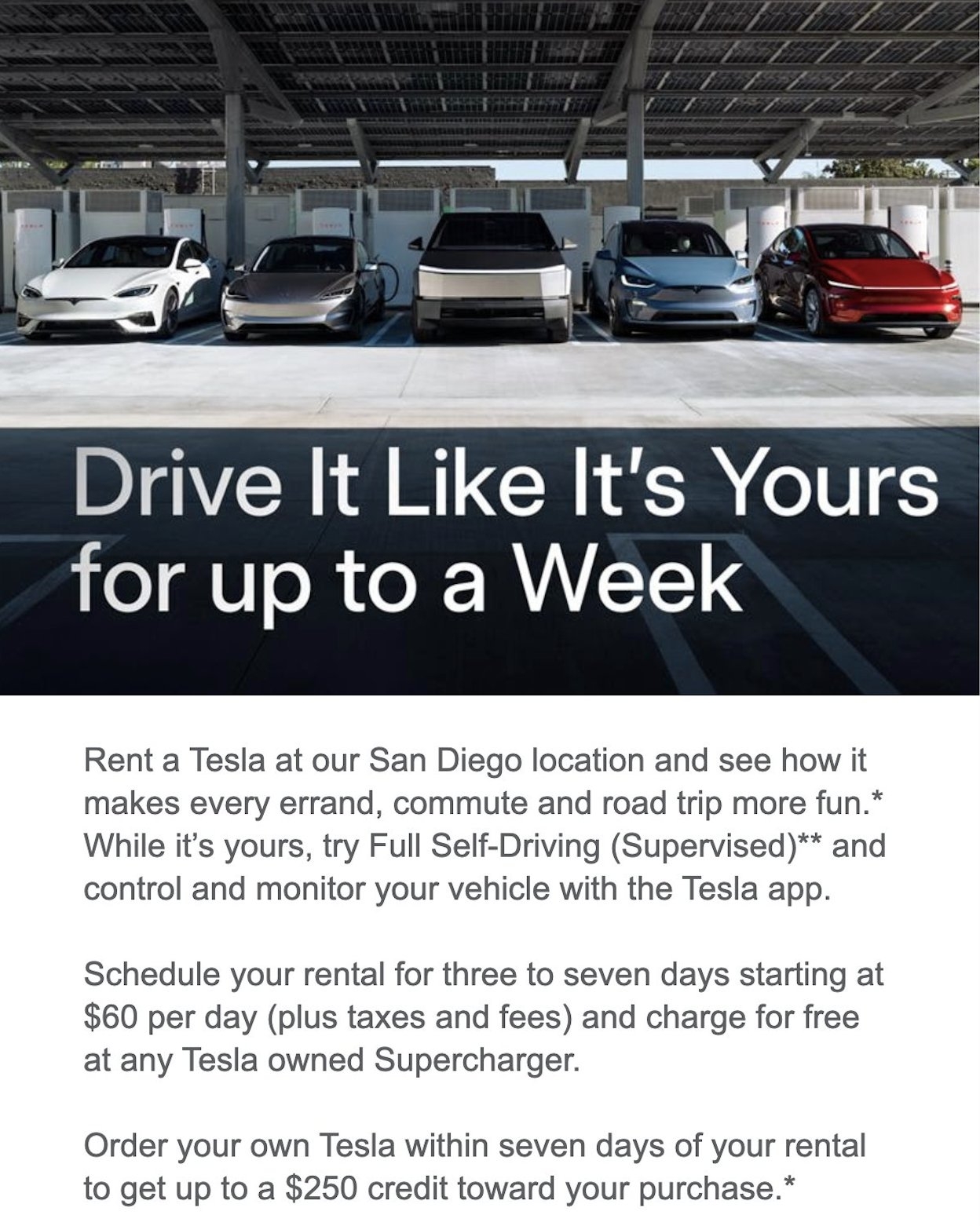 mensagem da tesla sobre aluguer