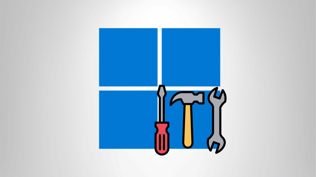 windows 11 com ferramentas em frente do logo