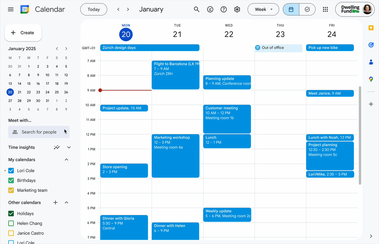 detalhes do novo sistema do calendário da Google