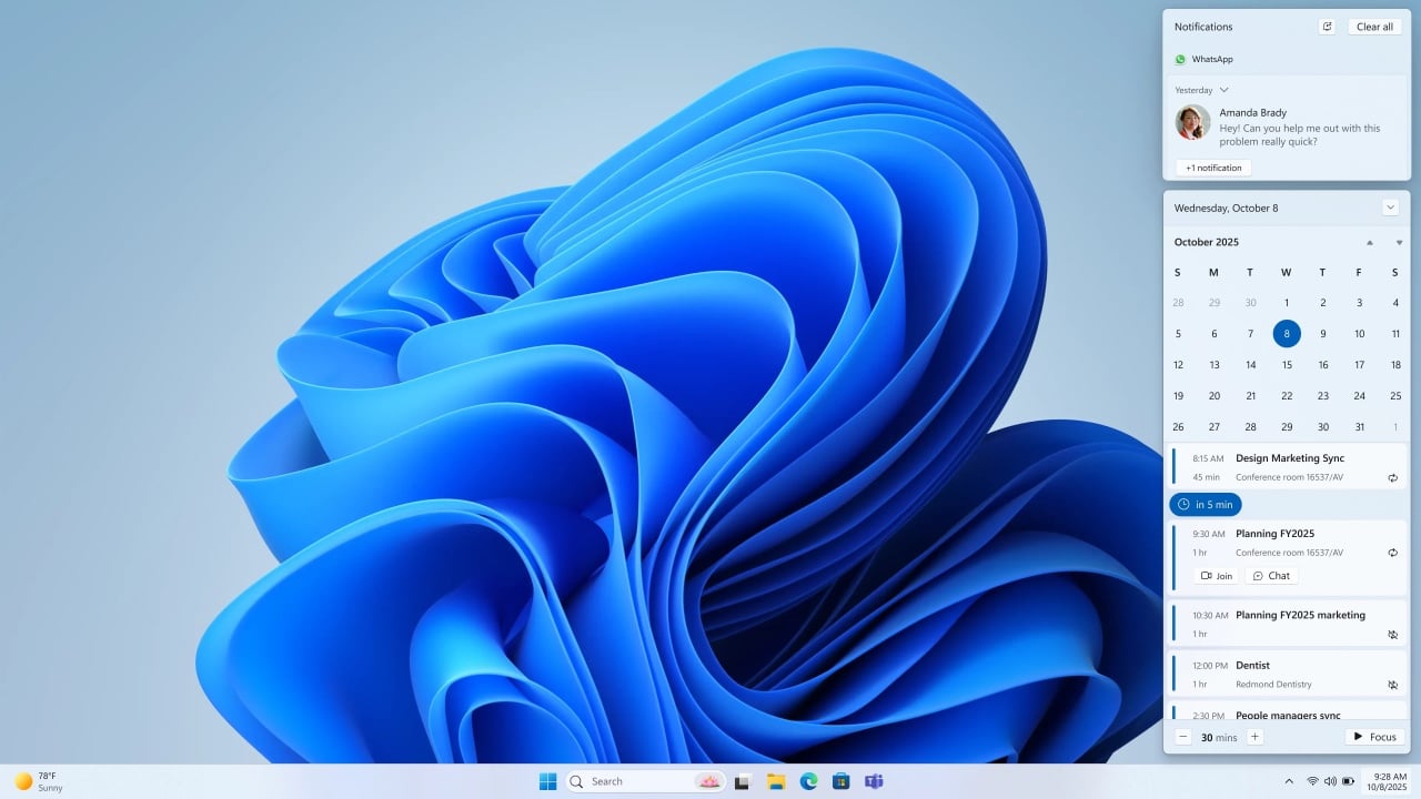 Windows 11 com nova barra de tarefas e notificações