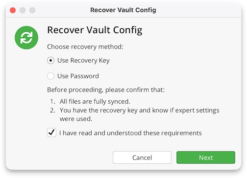 gestão de recuperação de vault