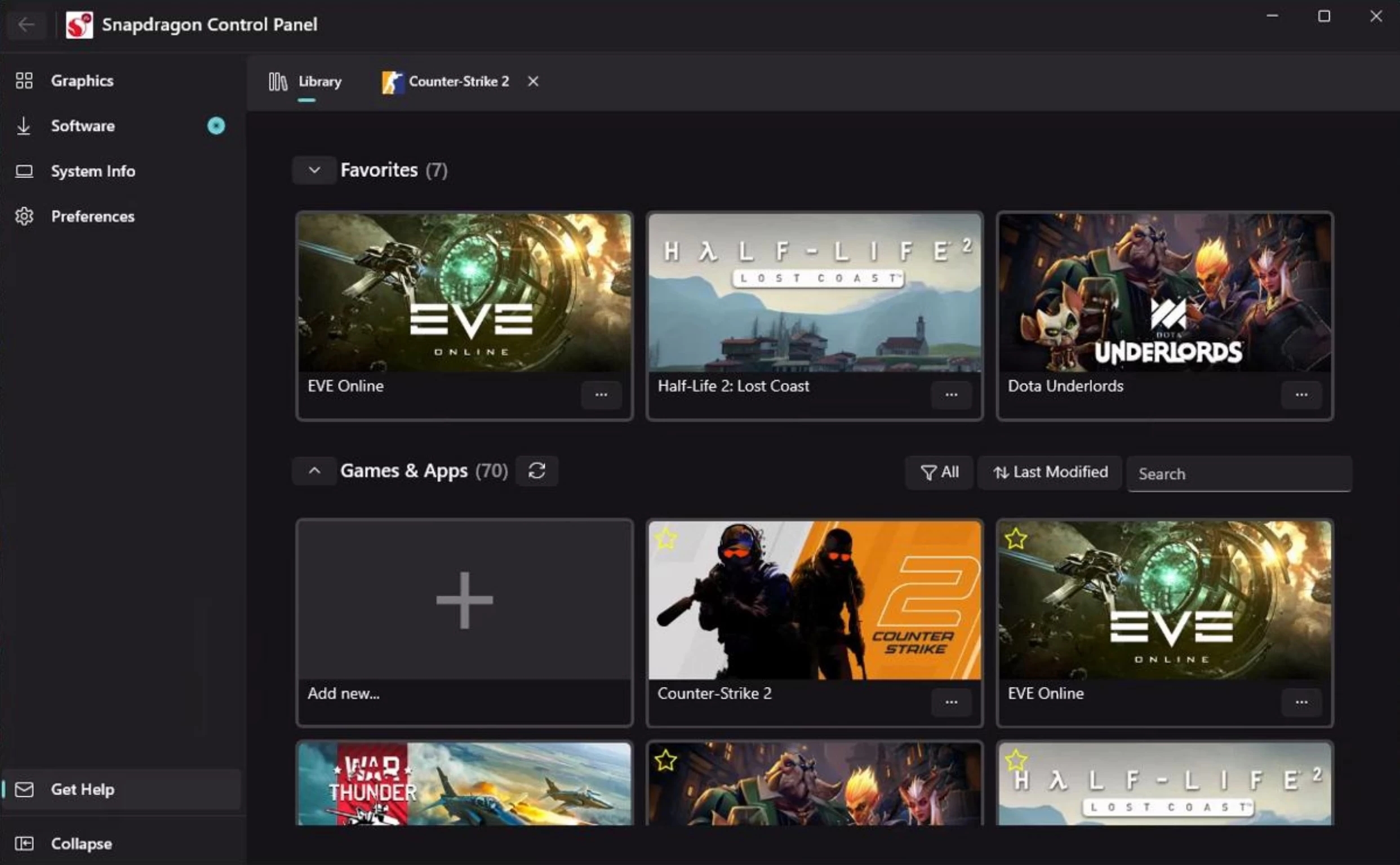 Qualcomm painel de controlo