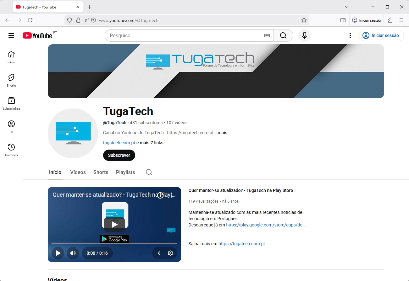 Youtube no Firefox na página do TugaTech