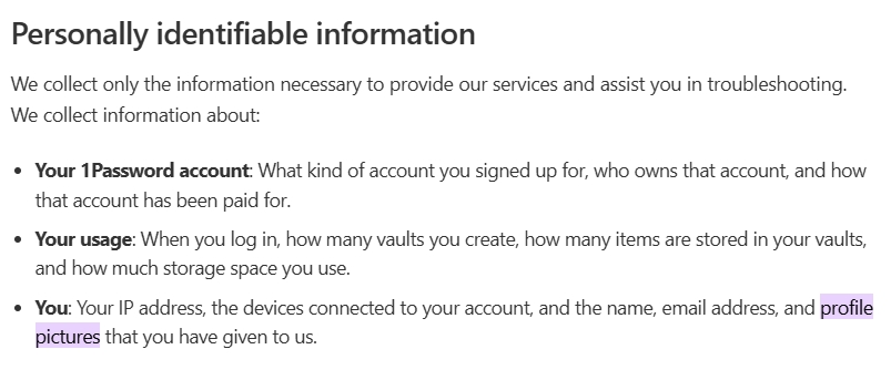 dados que a empresa considera pessoais