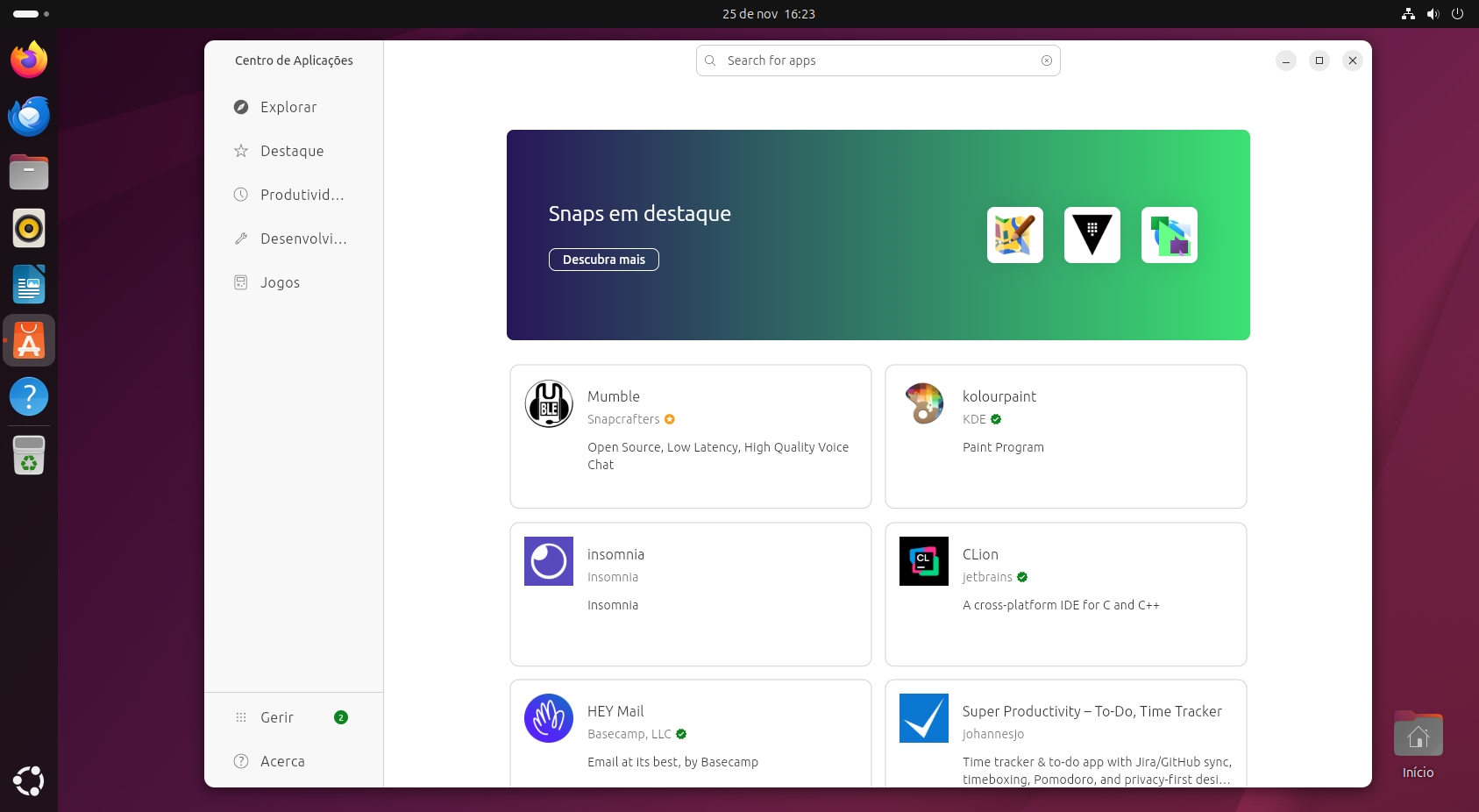 Instalação de aplicações pela app store do ubuntu