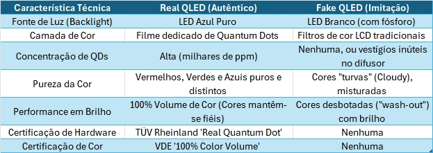 comparação das características