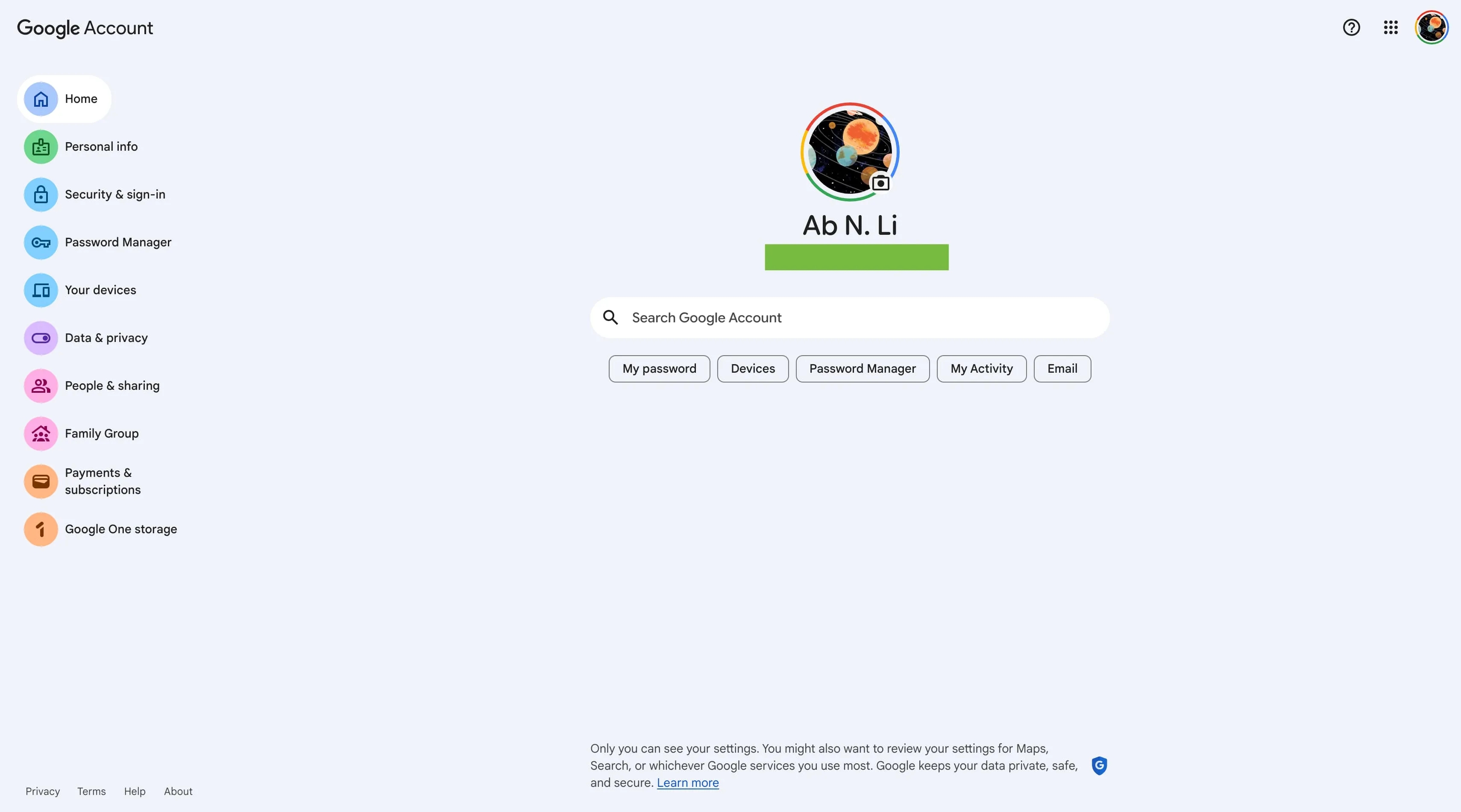 nova página de contas da google