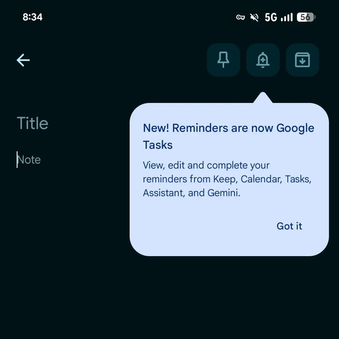 Google Keep com integração do Task